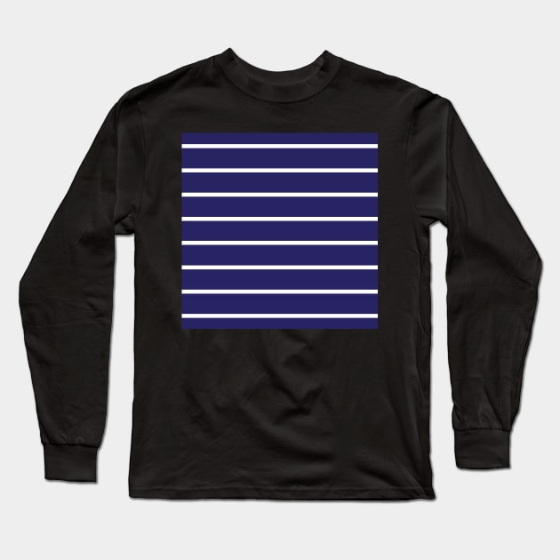 Narrow navy blue and white stripes 4 Long Sleeve T-Shirt by bettyretro